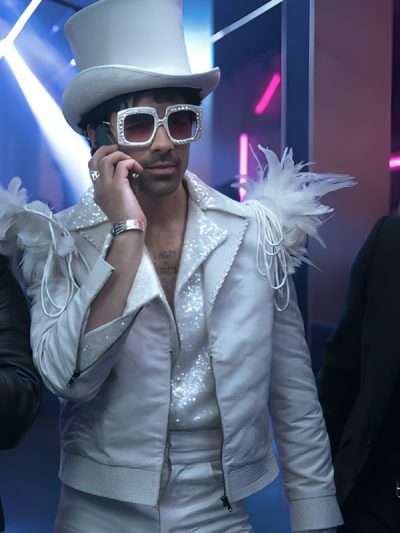 A Very Jonas Christmas Movie 2025 Joe Jonas White Leather Jacket