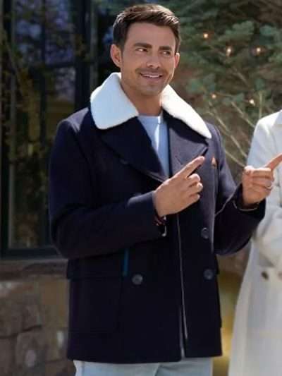 Finding Mr. Christmas 2025 Jonathan Bennett Blue Wool Peacoat