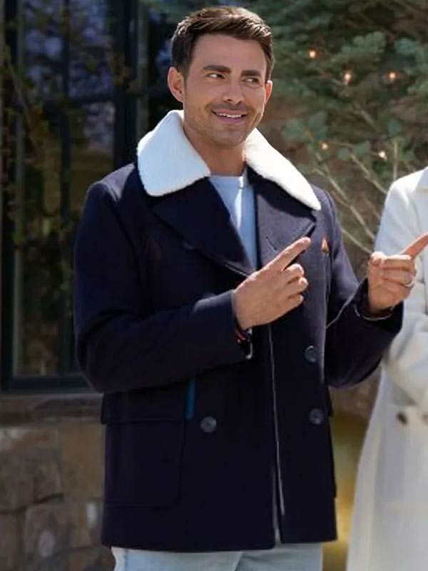 Finding Mr. Christmas 2025 Jonathan Bennett Blue Wool Peacoat