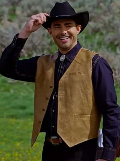 Finding Mr. Christmas 2025 Jonathan Bennett Brown Vest