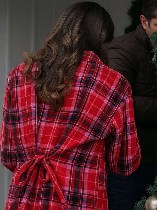 Kimberley Sustad Merry Christmas Ted Cooper 2025 Red Plaid Coat