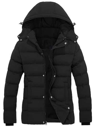 Lightweight Black Puffer Jacket with Hood for Cold Weather