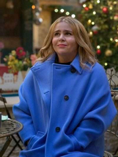 Mae Whitman The Twelve Dates Til Christmas Blue Wool Coat