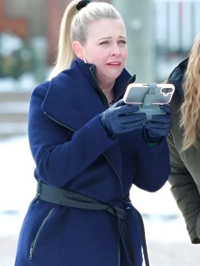 A Merry Little Ex-Mas 2025 Melissa Joan Hart Blue Wool Coat