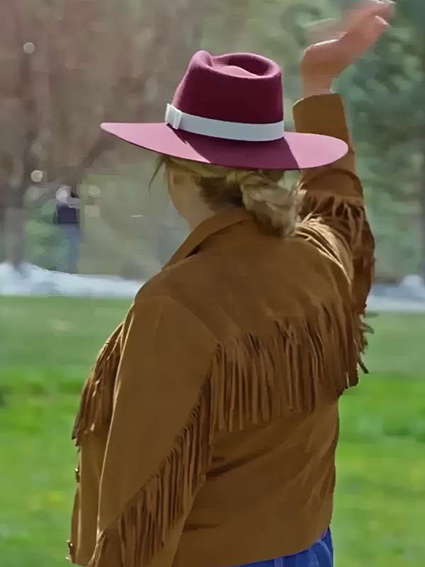 Finding Mr. Christmas 2025 Melissa Peterson Brown Fringe Jacket