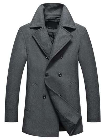 Winter Grey Wool Peacoat For Men