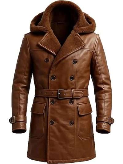 Men Shearling Brown Leather Coat