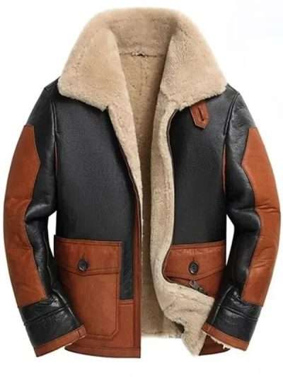 Black and Brown Aviator B3 Shearling Leather Jacket for Men