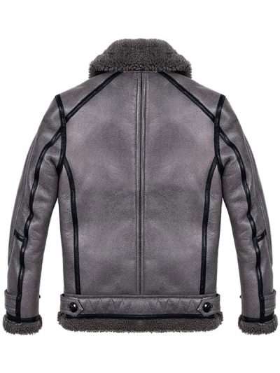 Men Grey Aviator Sheepskin Shearling Leather Jacket