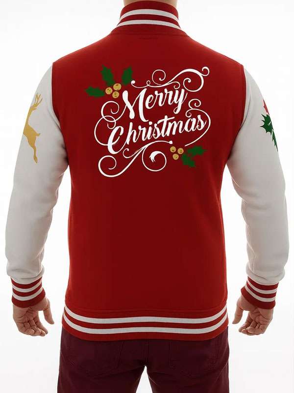 Unisex Merry Christmas Red and White Varsity Jacket