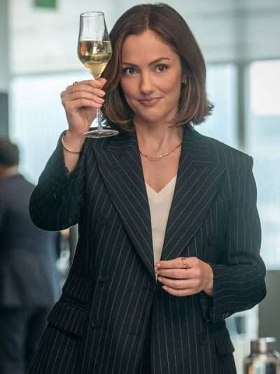 Minka Kelly Champagne Problems Striped Blazer