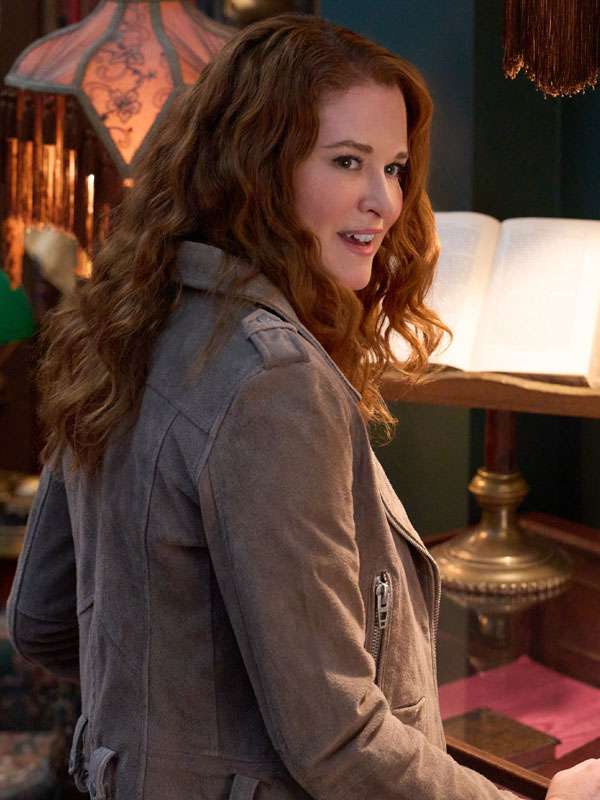 Mistletoe Murders S01 Sarah Drew Brown Biker Suede Leather Jacket