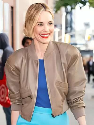 Leslie Bibb Brown Cropped Leather Jacket