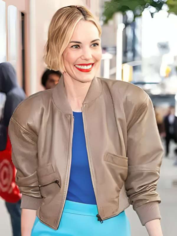 Leslie Bibb Brown Cropped Leather Jacket