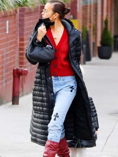 NYC Irina Shayk Black Puffer Coat