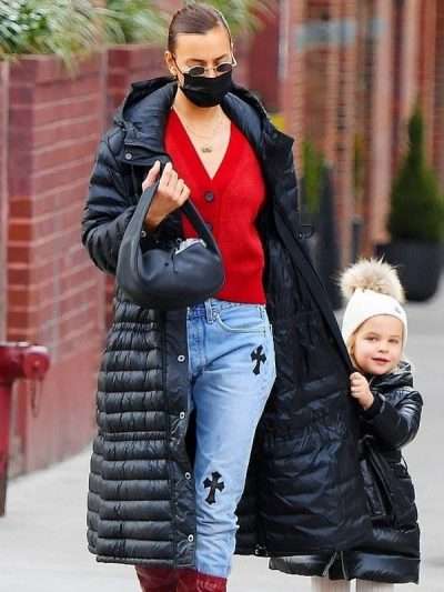 Irina Shayk Black Hooded Puffer Coat
