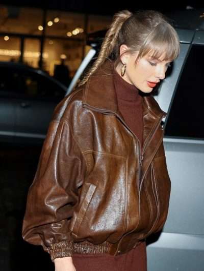 Street Style Taylor Swift Brown Leather Jacket