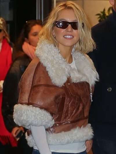 NYC Sydney Sweeney Cropped Leather Jacket with Fur
