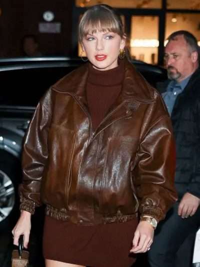Taylor Swift NYC 2025 Brown Leather Jacket