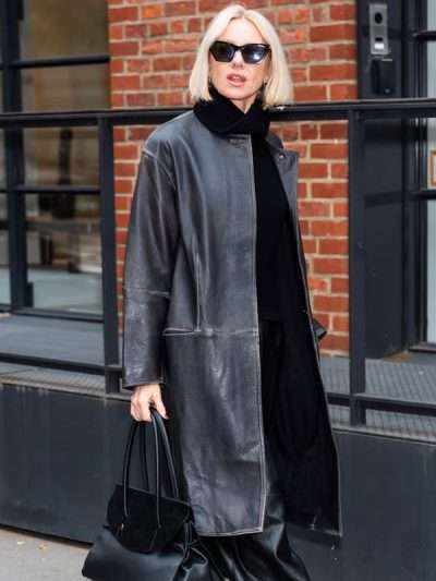 New York City 2025 Naomi Watts Black Leather Long Coat