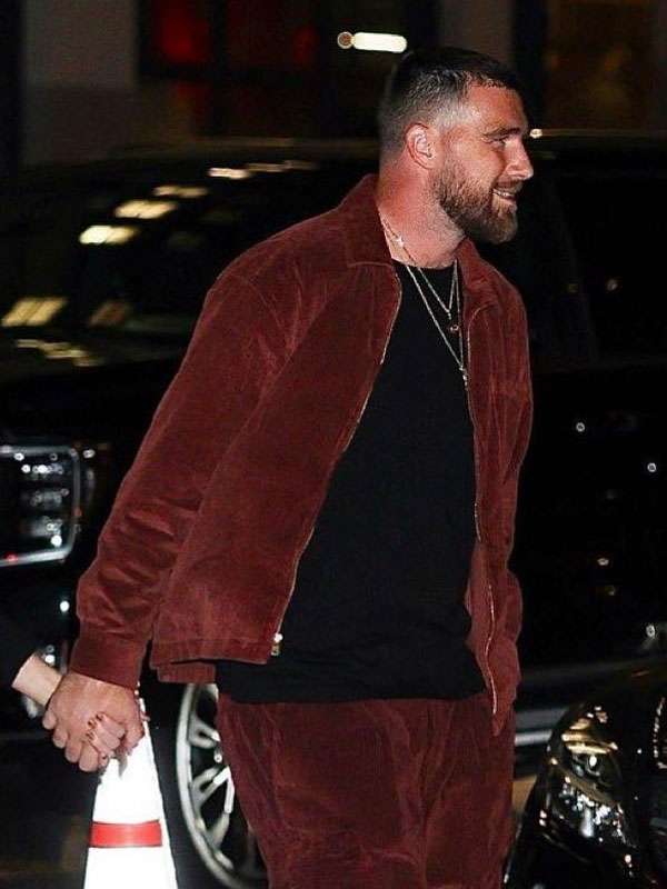 New York City 2025 Travis Kelce Maroon Corduroy Jacket