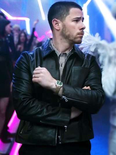 A Very Jonas Christmas Movie 2025 Nick Jonas Black Leather Jacket