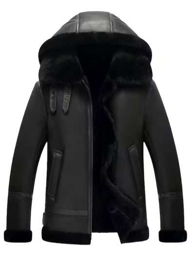 Black Leather Aviator Jacket for Men