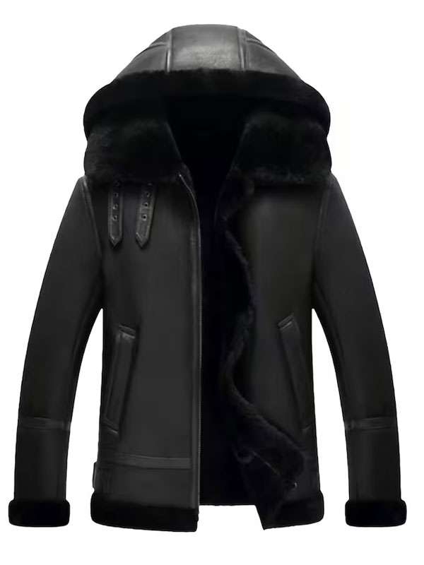 Black Leather Aviator Jacket for Men
