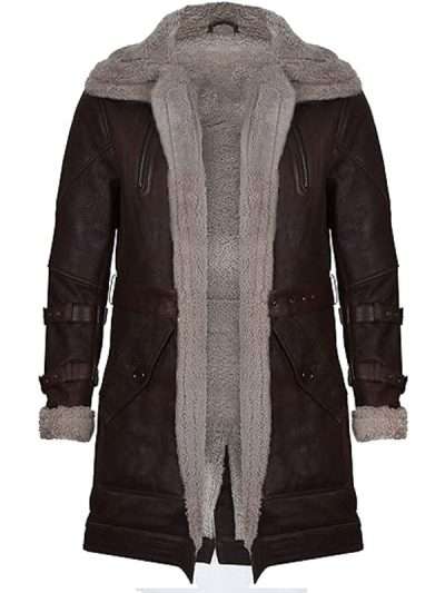 Classic Brown Shearling Double Collar Coat