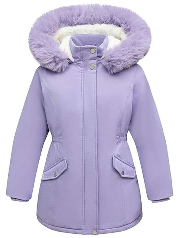 Purple Warm Hooded Parka Puffer Jacket for Winter