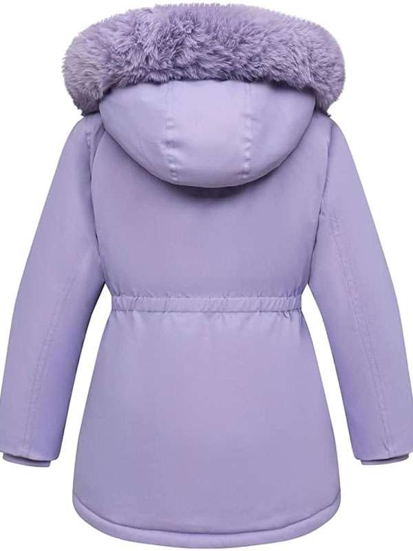 Purple Puffer Jacket With Fur Hood For Women