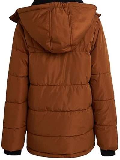 Casual Brown Hooded Puffer Jacket for Men