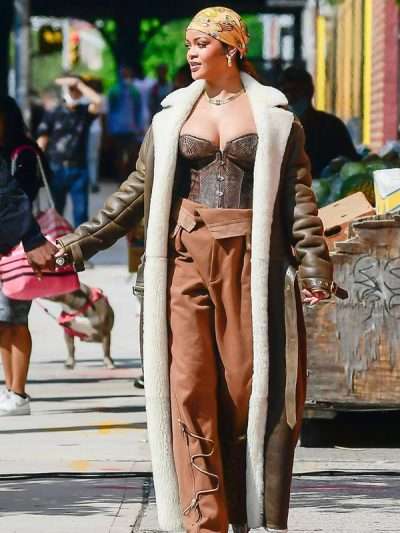 Rihanna Brown Shearling Coat