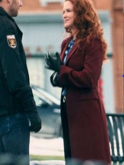 Sarah Drew Mistletoe Murders Maroon Coat