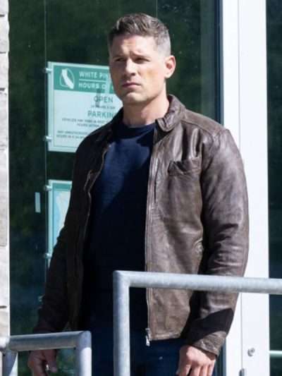 Sheriff Country 2025 Matt Lauria Brown Leather Jacket