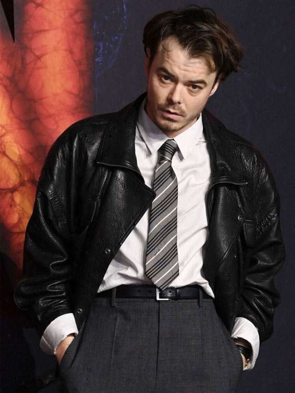 Charlie Heaton Stranger Things UK Special Screening Black Leather Jacket