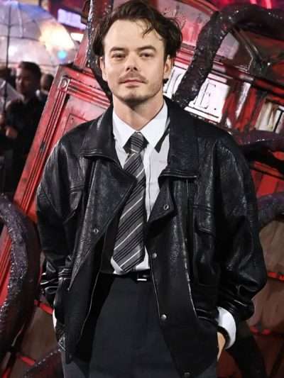 Stranger Things S05 UK Special Screening Charlie Heaton Leather Jacket