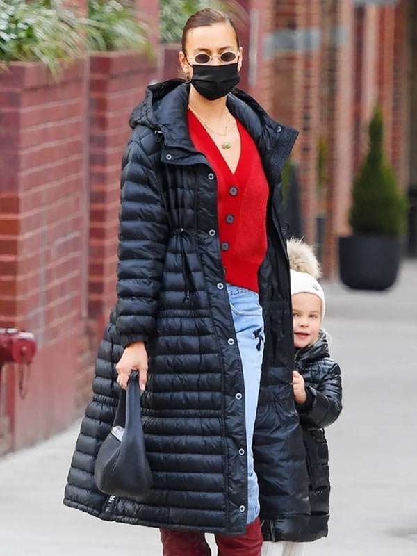 NYC Irina Shayk Black Hooded Coat