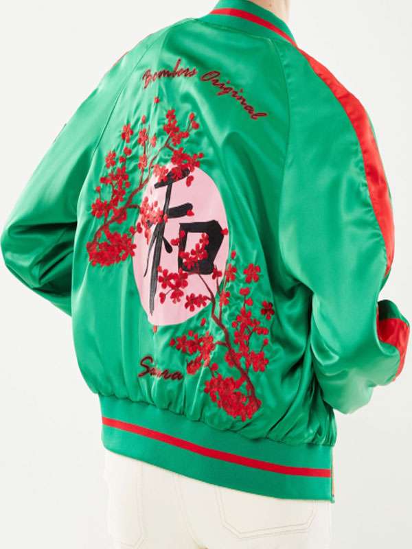 The Iris Affair 2025 Meréana Tomlinson Green Floral Bomber Jacket
