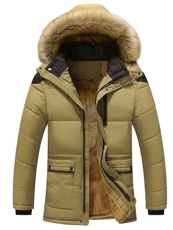 Casual Warm Puffer Jacket with Faux Fur Hood