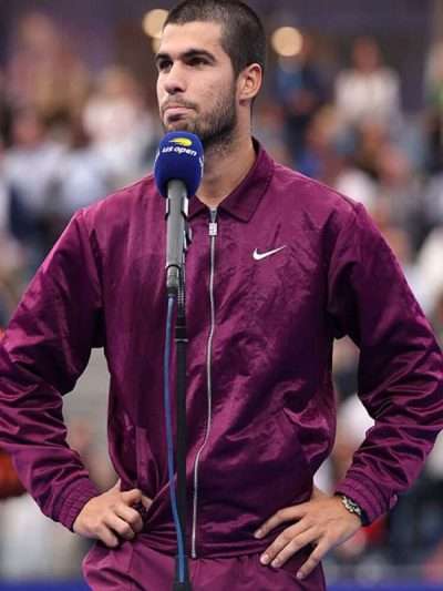 Tennis Player Carlos Alcaraz US Open 2025 Purple Jacket