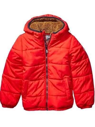 Men Red Winter Jacket With Sherpa Hood