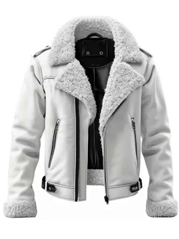 White Shearling Aviator Jacket