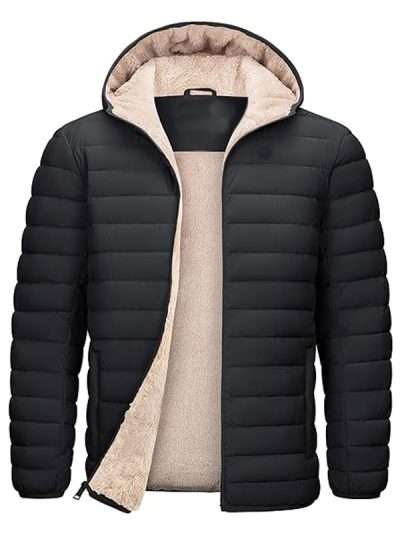 Men Black Puffer Sherpa Lined Jacket
