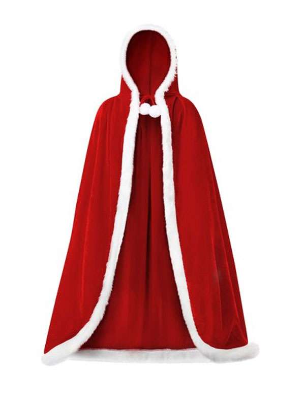 Women Hooded Red Velvet Santa Claus Cloak