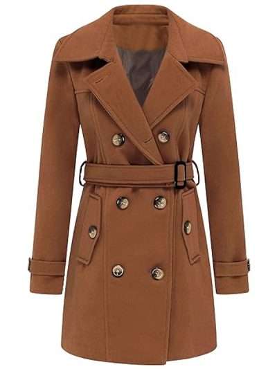 Women Brown Double Breasted Winter MidLength Coat