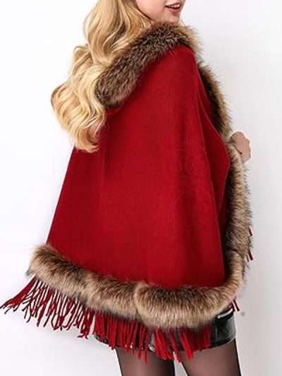 Stylish Faux Fur Hooded Cape Wrap for Women