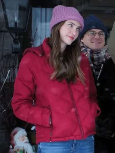 Emily Hall A Merry Little Ex-Mas Red Puffer Jacket