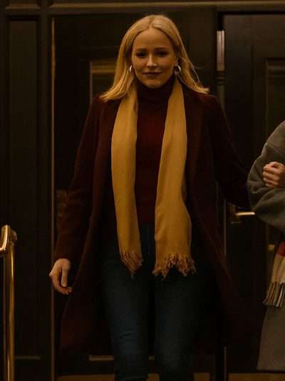 Jessy Schram A Suite Holiday Romance Maroon Wool Coat