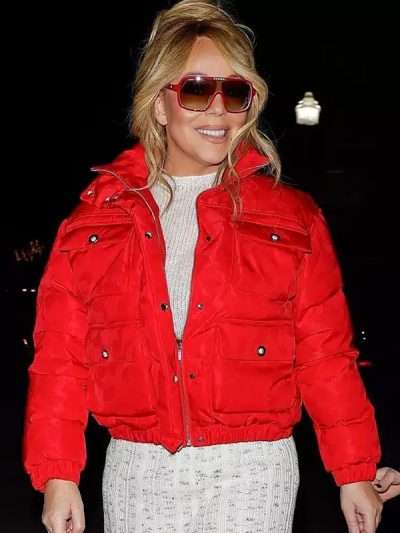Mariah Carey Red Cropped Puffer Jacket
